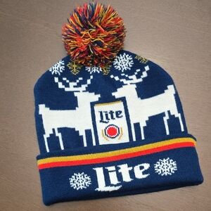 LITE BEER Winter Beanie with Reindeer Design Adult